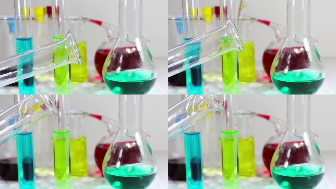 实验室化学液体元素和研究诊断，无菌表中的仪器和物体，玻璃器皿