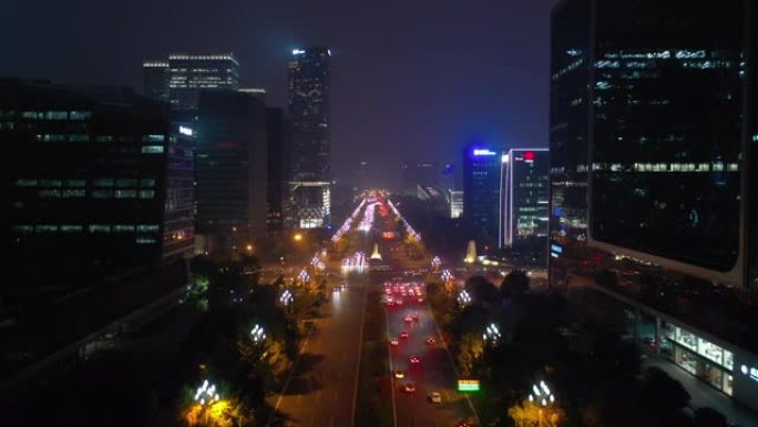 成都市夜光交通街金融区空中全景4k中国