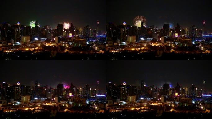 曼谷市新年晚会在1月1日的天空上开火