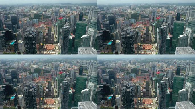 阳光灿烂的一天飞越新加坡市唐人街区空中全景4k