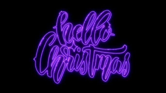 发光霓虹灯线条中的字母短语你好圣诞节动画。
