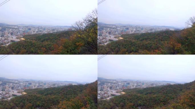 韩国N首尔塔缆车上的城市景观场景