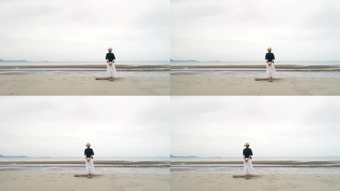海滩上的日本女人夏日风光城市美景旅行摄影