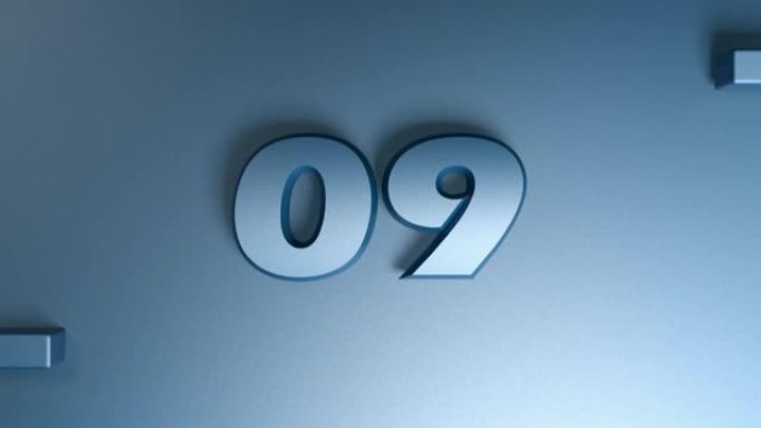 蓝色背景上的蓝色数字09，带水平条移动-3D渲染视频剪辑
