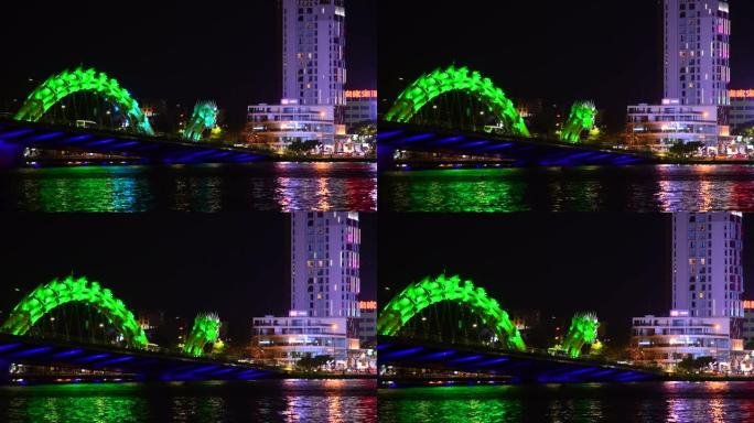 越南岘港龙桥夜景韩江龙形大桥龙桥