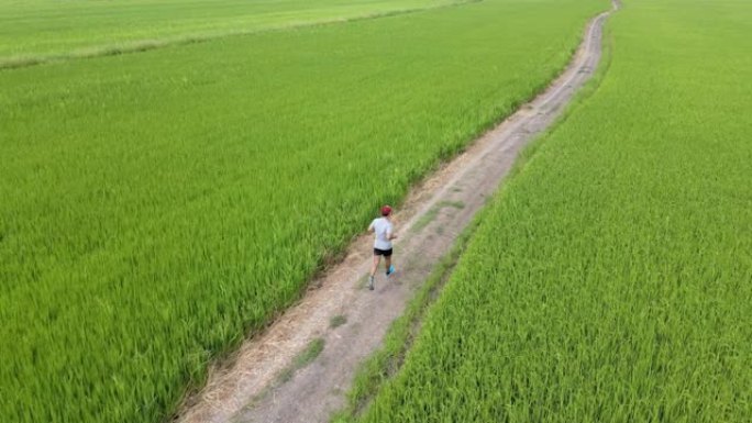 亚洲青年体育男子跑步的鸟瞰图