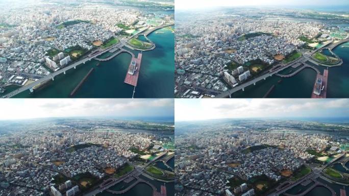 向上倾斜以揭示那霸市和冲绳岛南部