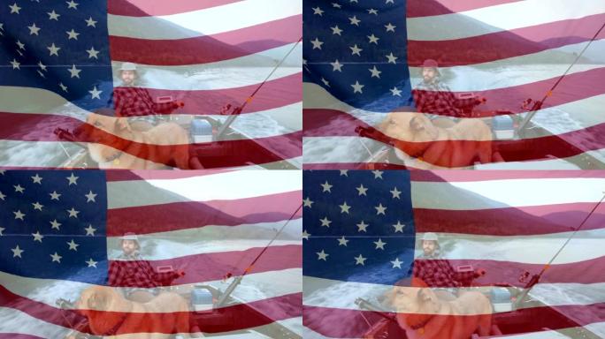 背景中美国国旗飘扬的动画