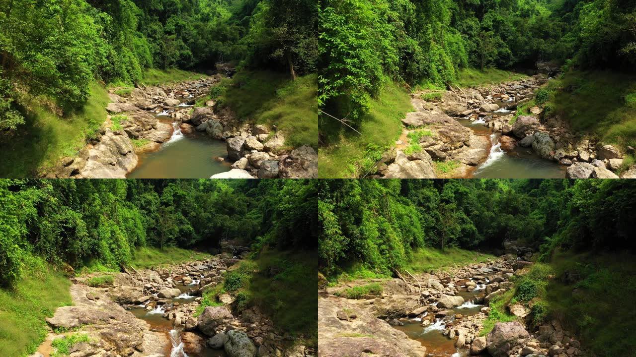 自然环境中雨林中山河的鸟瞰图