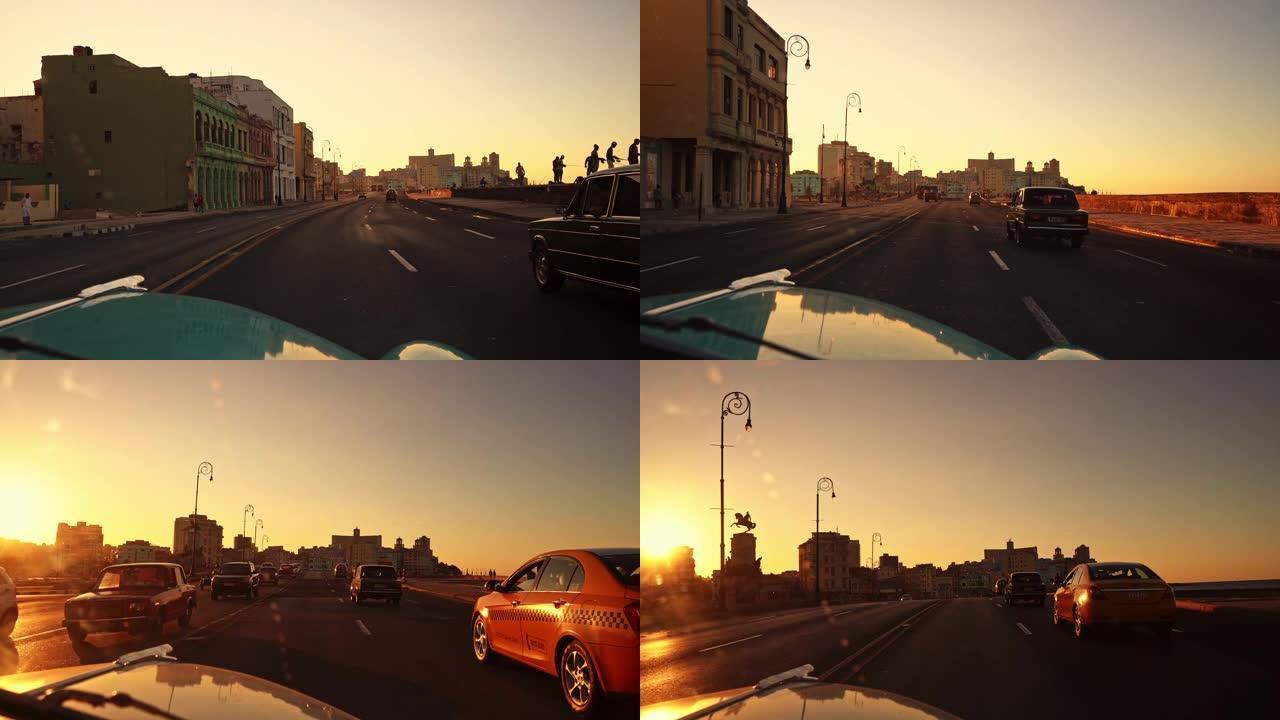 黄昏在古巴开车行车记录第一视角国外开车