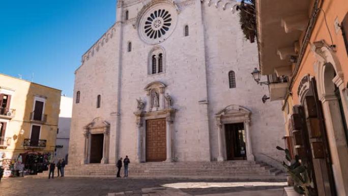 圣尼古拉斯大教堂教堂。巴里。普利亚。意大利。延时。