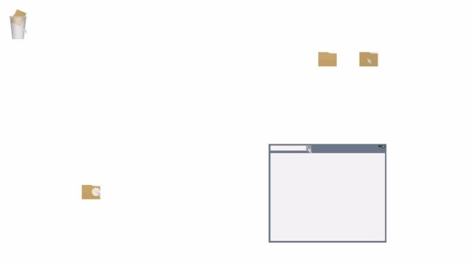 电脑视窗。动画复制、删除、搜索文件。卡通