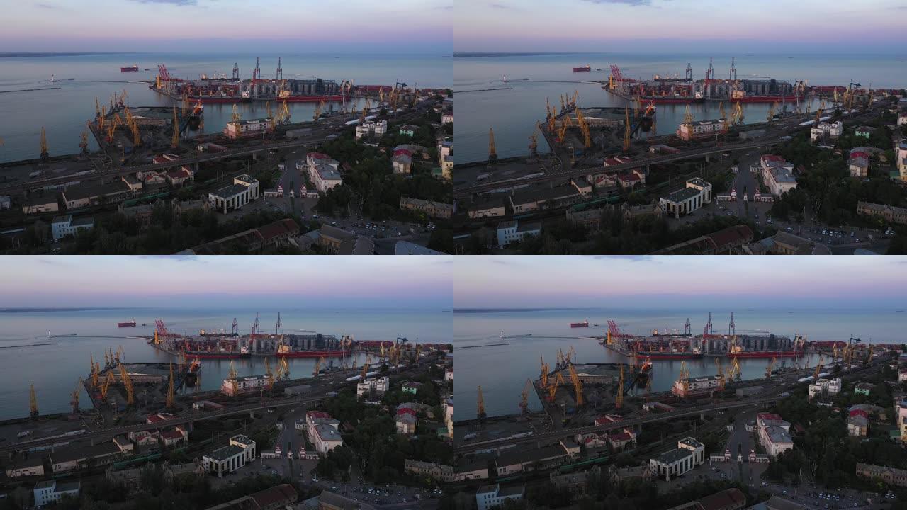 无人机从波将金台阶和市中心飞往敖德萨海港