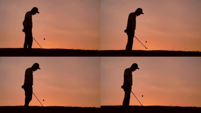 高尔夫球手在夏天打扫地，放松时间，运动概念。