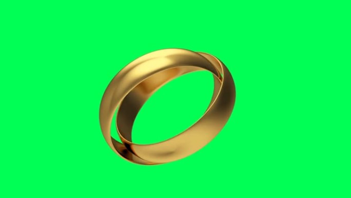 绿色屏幕上两个金戒指的3D动画。4K