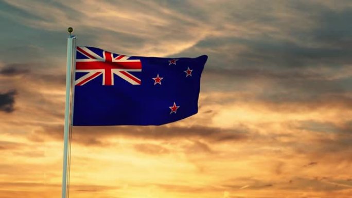 飘扬的新西兰国旗描绘了这个国家的国家象征- 4k