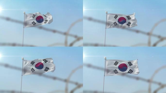 韩国国旗后面挂着倒钩