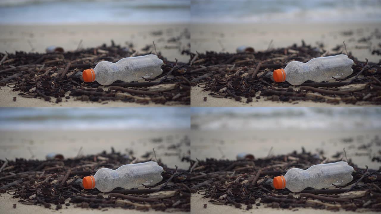 沙滩社会环境全球问题上垃圾空瓶的4k视频。