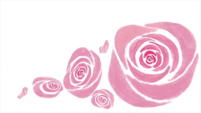彩色牧草背景上复古粉红玫瑰花束的时间流逝，动画，水彩画