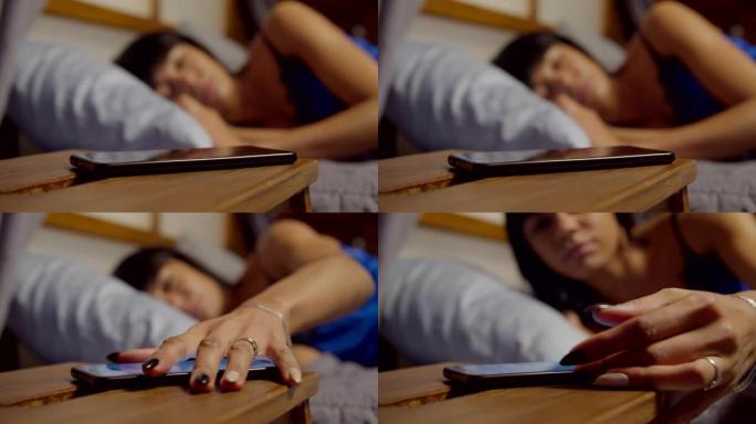 女人睡在床上被手机吵醒