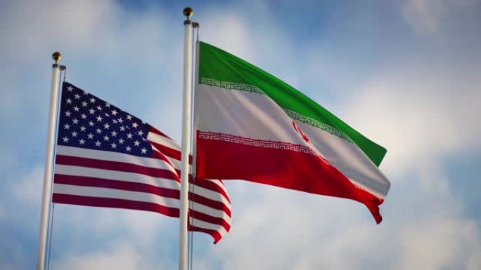 伊朗和美国国旗显示政府侵略和分歧。