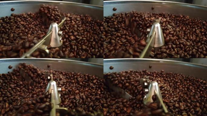 自动机器烘焙咖啡豆特写