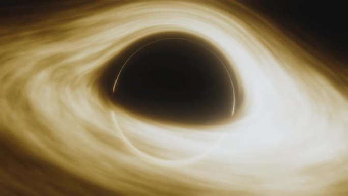 超大质量黑洞动画。黑洞事件视界上的物质吸积盘。空间、光和时间在事件视界被强引力扭曲