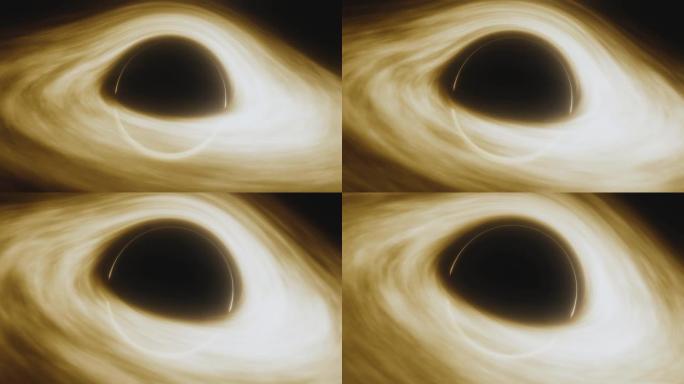 超大质量黑洞动画。黑洞事件视界上的物质吸积盘。空间、光和时间在事件视界被强引力扭曲