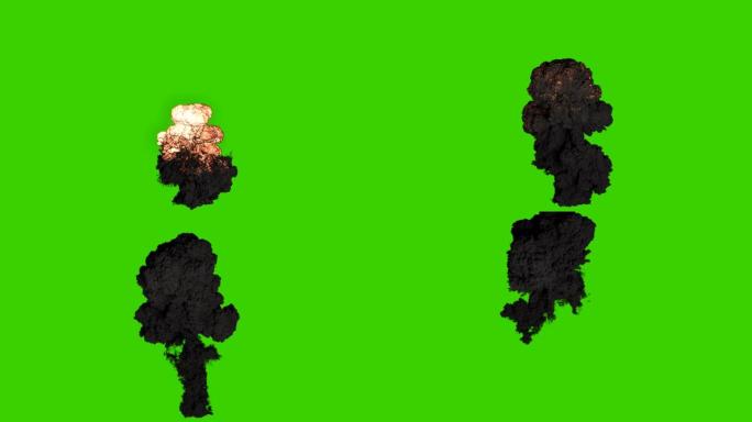 浓浓的黑烟燃料爆炸。黑烟爆炸，炸药爆炸。绿屏前的VFX动画。