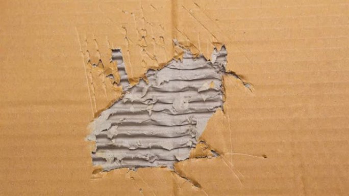 撕裂瓦楞棕色纸板抽象背景的停止运动动画，设计艺术作品的回收纸盒纹理。