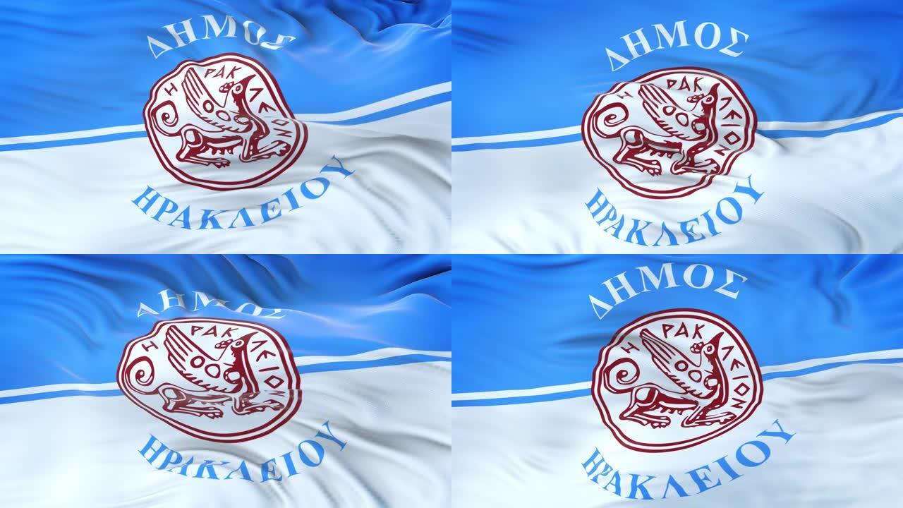 赫拉克里翁(希腊市政当局)的旗帜在风中飘扬，有着非常精细的织物纹理。无缝循环