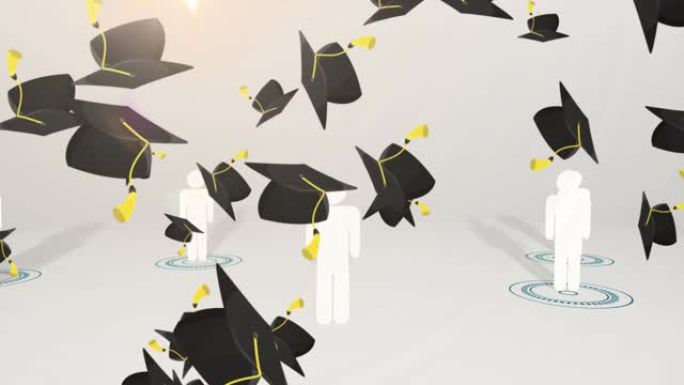 多个毕业帽落在多个人图标上保持社交距离