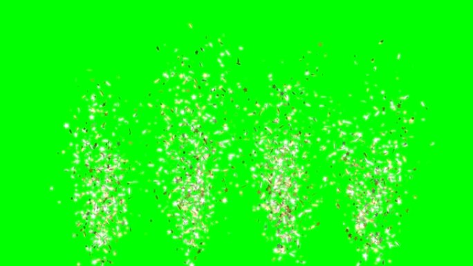 金色的五彩纸屑爆炸落在黑色和绿色的背景上。缓慢的运动。