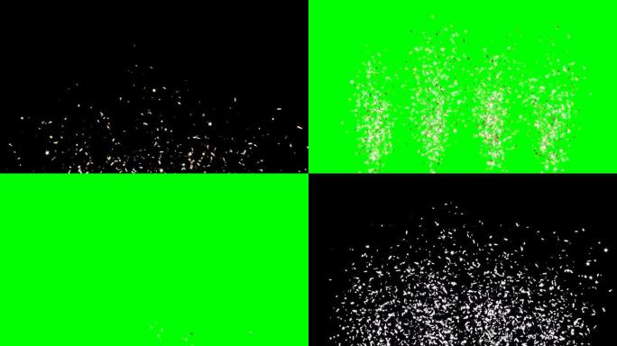 金色的五彩纸屑爆炸落在黑色和绿色的背景上。缓慢的运动。