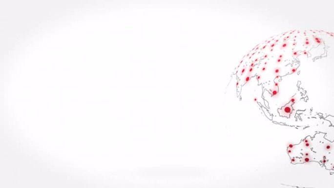 全球技术和信息网络概念。白色背景上的红点数字网格行星动画。