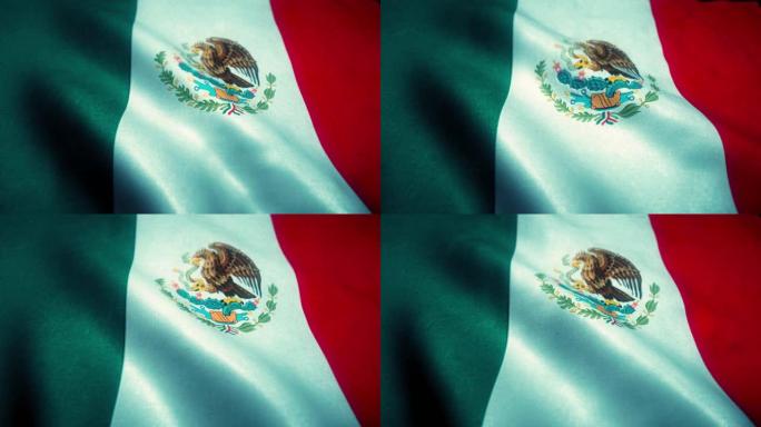详细的墨西哥国旗飘扬无缝(循环)。