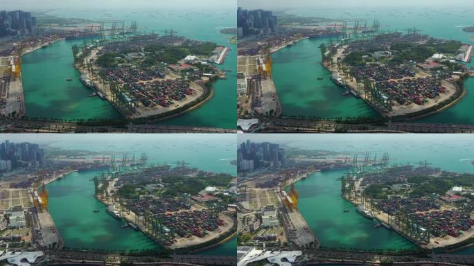 阳光云新加坡城市著名市中心港湾交通空中全景4k