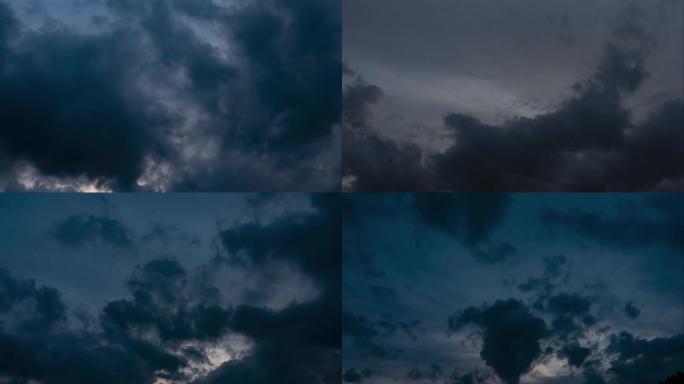 参差不齐的雷云覆盖了日落天空的晴朗区域