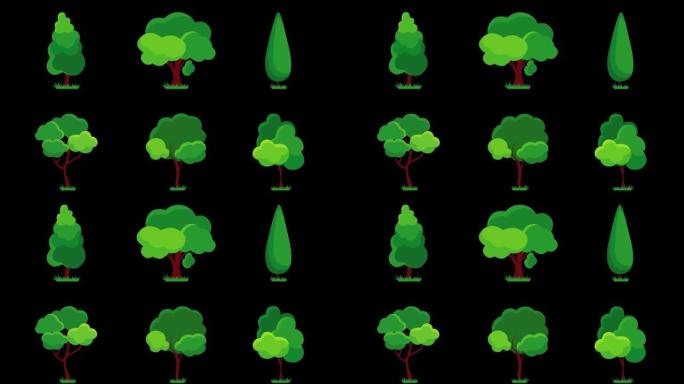一套动画不同的植物和树木插图。