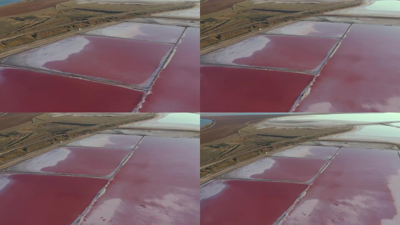 乌克兰粉红盐湖的风景鸟瞰图