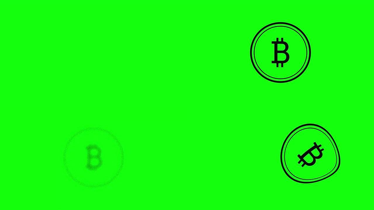 黑色比特币加密货币图标纯绿屏幕10动画色度键