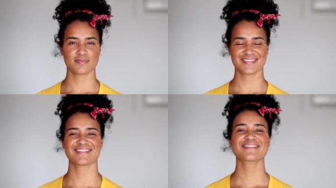 巴西女人微笑的肖像。西班牙裔20岁女孩真实的微笑