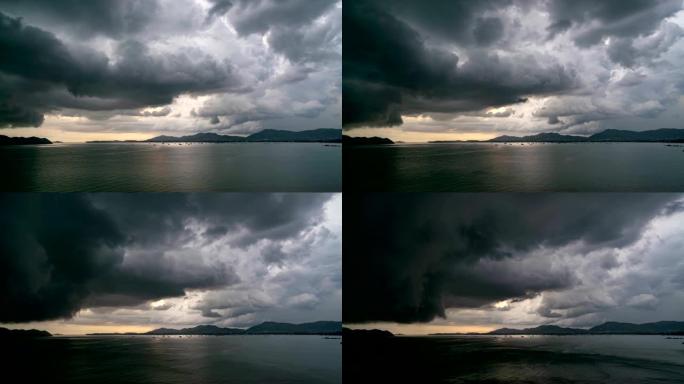 乌云和海上雨水的延时镜头黑暗的乌云通过视频延时