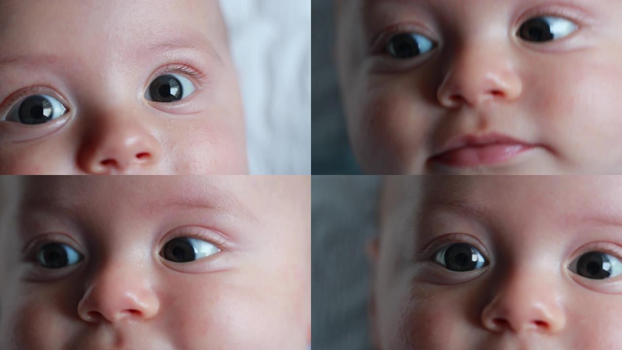 婴儿新生儿肖像脸部表情细节的宏特写