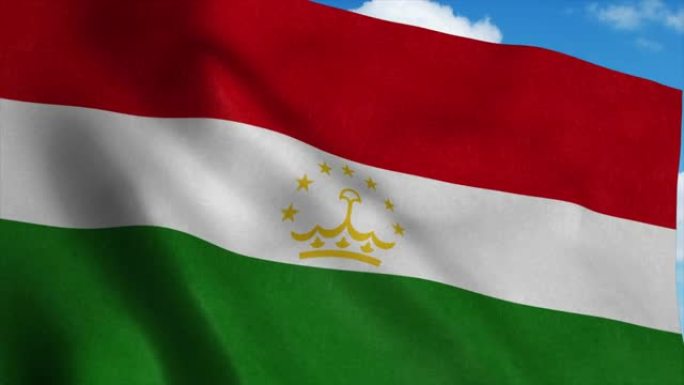 塔吉克斯坦国旗迎风飘扬，蓝天为背景。4 k