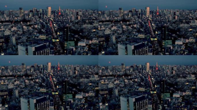 黄昏的东京塔天际线 | 倾斜移位