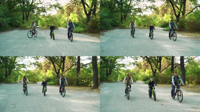 在公园骑自行车的快乐家庭