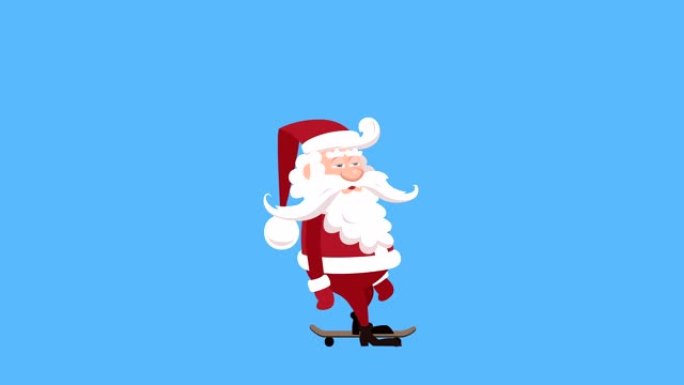 卡通小圣诞老人平面人物滑板动画