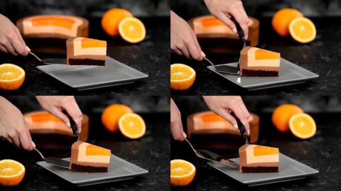 橘子巧克力片慕斯蛋糕。
