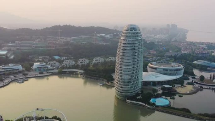 中国湖畔摩天大楼地标建筑宣传片风景风光